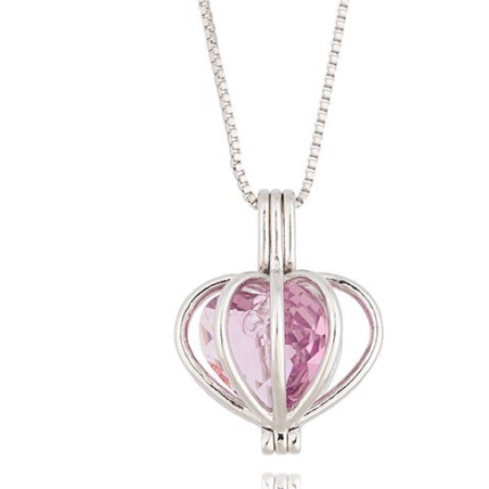 NECKLACE LIGHT AMETHYST HEART SECRETS + WHITE RHODIUM PLATED